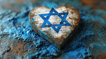 Israel flag on a heart on a blue background. The concept of love for Israel.の素材