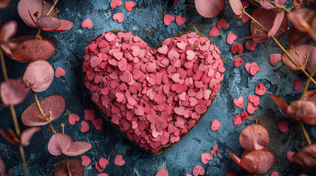 Valentine's day background. Red hearts on dark blue backgroundの素材