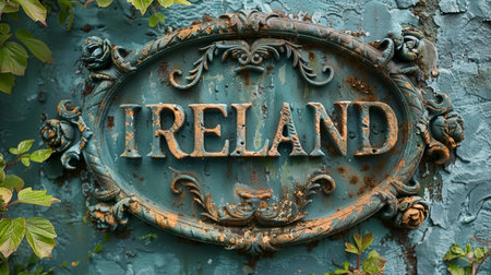 Sign on the wall of the old house with the inscription Ireland.の素材
