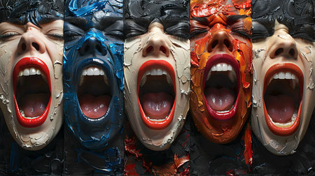 Face with different screaming emotions illustration.の素材