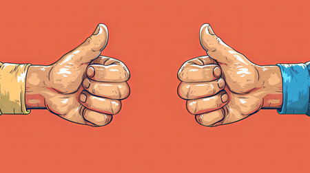 Vector illustration of two hands showing thumbs up, like.の素材