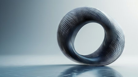3d of abstract metal ring on gray background with reflectionの素材