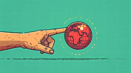 Hand touching a globe. Vector illustration on the theme of globalization.の素材