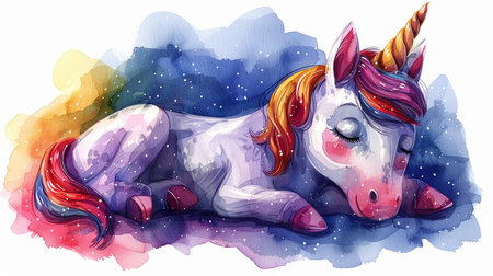 Unicorn on the background of the starry sky. Watercolor illustrationの素材