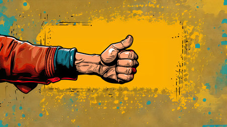 Indian ethnic retro vintage illustration with a thumbs up gesture, like.の素材