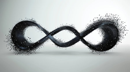 Infinity symbol made of black particles on white background. 3D renderingの素材