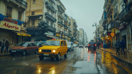 Traffic on a rainy day in Valletta, Malta.の素材