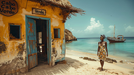 Young african woman at the beach of Cabo Verdeの素材
