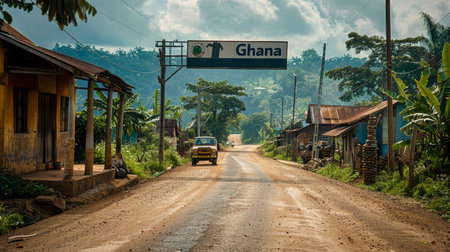 Rural road in the village of Ghanaの素材