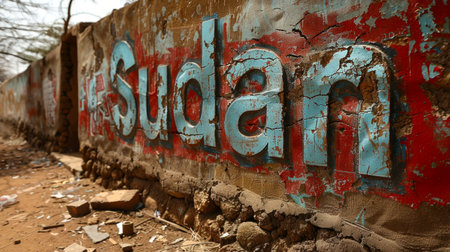 Graffiti  Sudan on the wall of an abandoned building.の素材