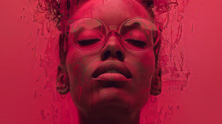 Digital art portrait of a woman exuding confidence and power, adorned with an abstract pink overlay, illustrating a strong female presence.の素材