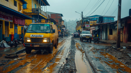 A yellow van displaysの素材