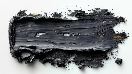 Abstract black oil paint stroke on a white background. Ideal for artistic, creative, and design uses. Texture and detail highlight modern art concepts.の素材