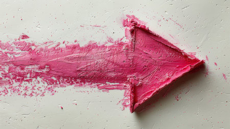 Pink arrow drawn with marker on a textured white background, indicating direction and movement. Creative and artistic design concept.の素材