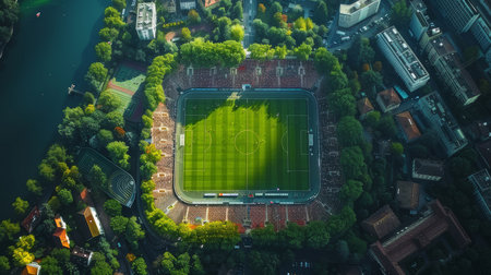 Aerial view of Letzigrund Stadium in Zurich, Switzerland, highlighting the vibrant greenery, urban landscape, and sports facilities.の素材