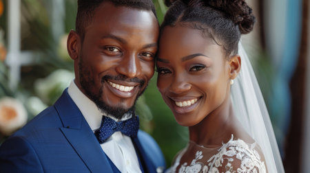 A charming wedding couple smiling with joy on their special day, showcasing love and happiness.の素材
