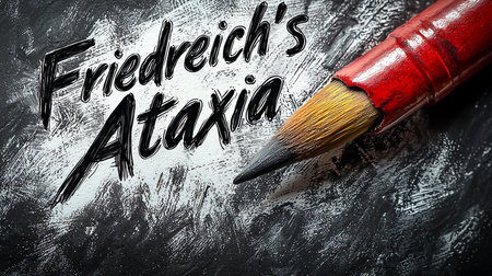 A creative representation of Friedreich's Ataxia, featuring expressive hand-drawn text and a bold brushstroke on a textured background.の素材