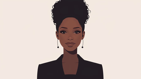 This illustration features a sophisticated portrait of a woman with an elegant hairstyle and calm demeanor. Ideal for artistic, fashion, and professional themes.の素材