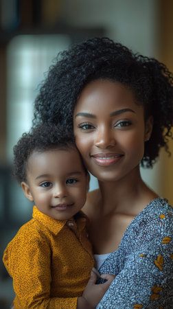 A loving mother holding her smiling baby in her arms, wearing a stethoscope, symbolizing caring and family. A warm and wholesome atmosphere representing healthcare, motherhood, and dedication.の素材
