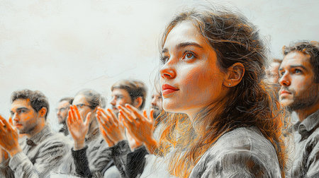 A group of people applauding during an influential speech, showcasing listener engagement and enthusiasm.の素材