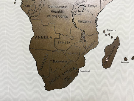 Map displaying countries and islands in Southern and Eastern Africa, showing political boundaries