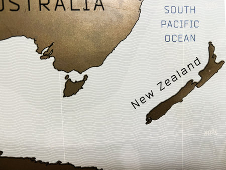 Close-up view of a stylized map with focus on New Zealand and surroundingsの写真素材