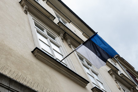 National flag displayed on a European building  showcasing cultural prideの写真素材