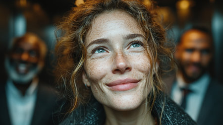 Diverse and joyful individuals smiling in a close-up setting with warmth and positivity.の素材