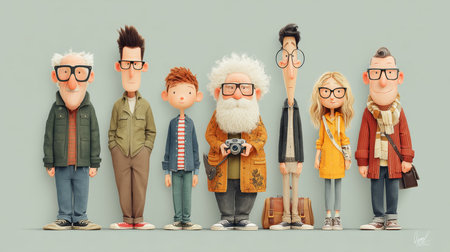 A lineup of stylish and distinct individuals expressing diverse personalities through vibrant outfitsの素材