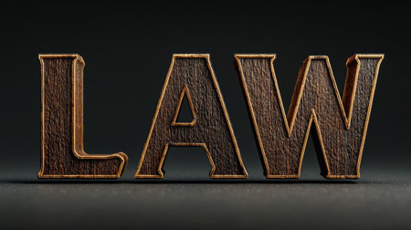The word 'Law' depicted as a wooden texture on a gradient background.の素材