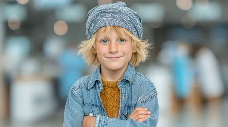 Youthful individual wearing casual attire in a professional medical setting.の素材