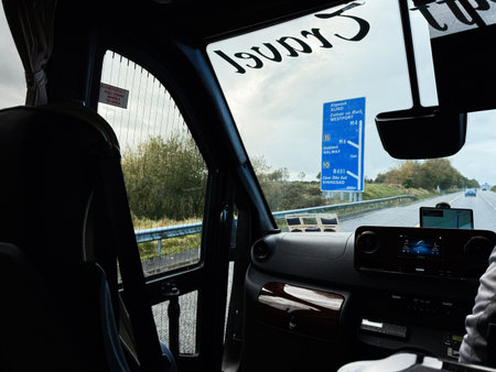 Longford, Ireland - October 21, 2025: View from the driver or passenger seat in Ireland; highway...