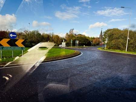 Edgeworthstown, Ireland - October 21, 2025: Scenic Ireland Maria Edgeworth roundabout with traffic...