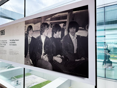 Dublin, Ireland - October 21, 2025: Vintage black and white 1965 Rolling Stones image shown in a Dublin airport exhibit.のeditorial素材