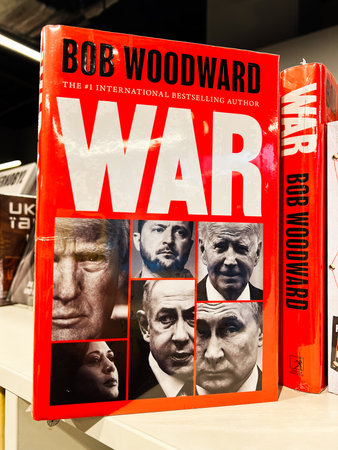 London, UK - December 12, 2025: Cover of War by Woodward featuring bold white WAR text and collage portraits.のeditorial素材