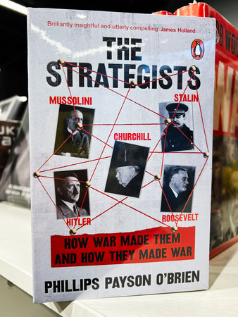London, UK - December 12, 2025: Book The Strategists cover image depicting World War II leaders...