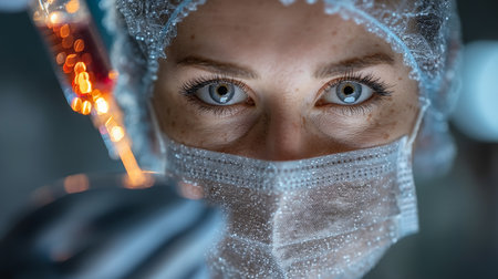 Close-up of a healthcare professional managing a medical IV drip with precisionの素材