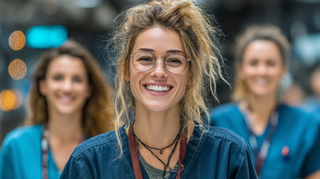 Group of confident medical staff standing together radiating positivity and professionalismの素材