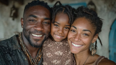 Happy caribbean family enjoying a warm moment together, expressing love and unity.の素材