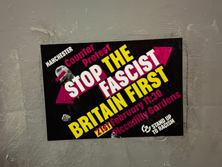 Manchester, UK - January 21, 2026: Bold anti fascist poster promoting unity and resistance against racism in Manchester UK.のeditorial素材