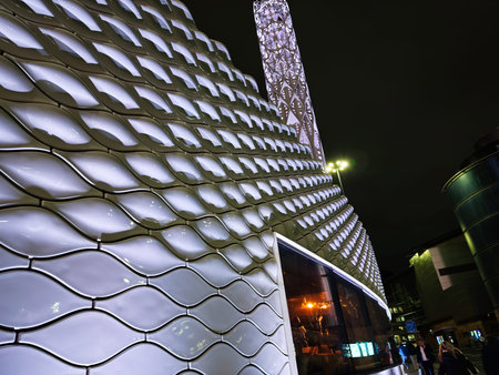 Manchester, UK - January 21, 2026: Striking night shot of a curved, lit facade in Manchester, highlighting modern architecture and design Tower of Lightのeditorial素材
