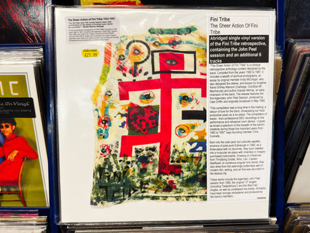Manchester, UK - February 22, 2026: Record sleeve for Fini Tribe vinyl with bright abstract artwork,...