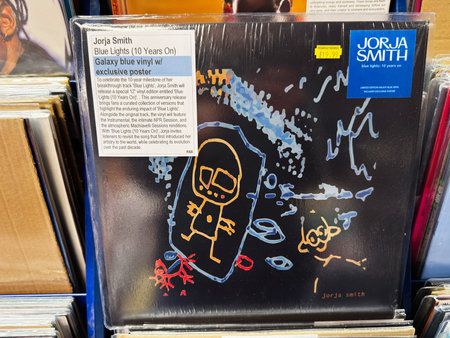 Manchester, UK - February 28, 2026: Record sleeve of Jorja Smith Blue Lights (10 Years On) galaxy...