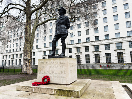 London, UK - February 02, 2026: Bronze statue of Field Marshal Alanbrooke with a poppy wreath at a London UK memorial site.のeditorial素材