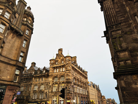 Edinburgh, Scotland, UK - February 15, 2026: Ornate Victorian sandstone facades line an Edinburgh...