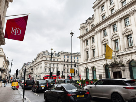 London, UK - February 02, 2026: Busy central London Pall Mall street with traffic, black taxis,...
