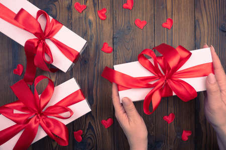 Beautiful gifts are prepared for the holidayの写真素材