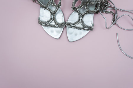 Vintage wedding womens high-heeled shoes decorated with rhinestones.の写真素材