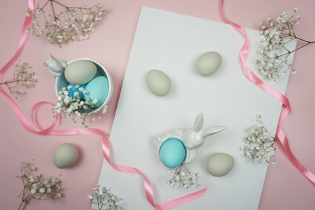 Beautiful Easter card in delicate pink tonesの写真素材