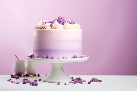 Cake in lilac shades on a lilac backgroundの素材